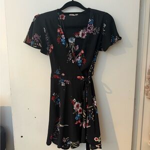 Floral Black Wrap Dress